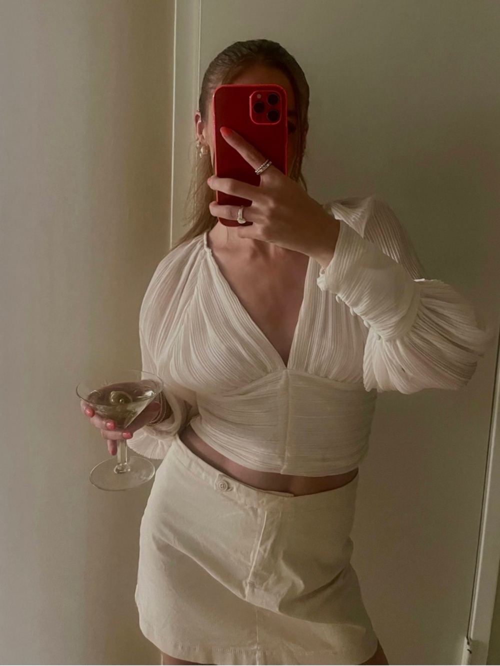 Zara White Organza Long-Sleeve Sheer Crop Top